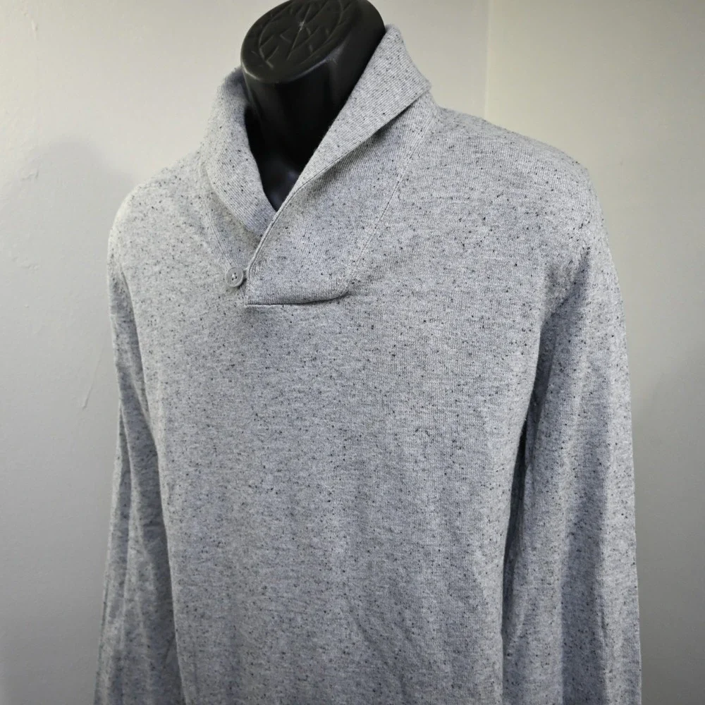 Banana Republic‎ Shawl Neck Sweater Mens Large Gray Cotton Wool Long Sleeve